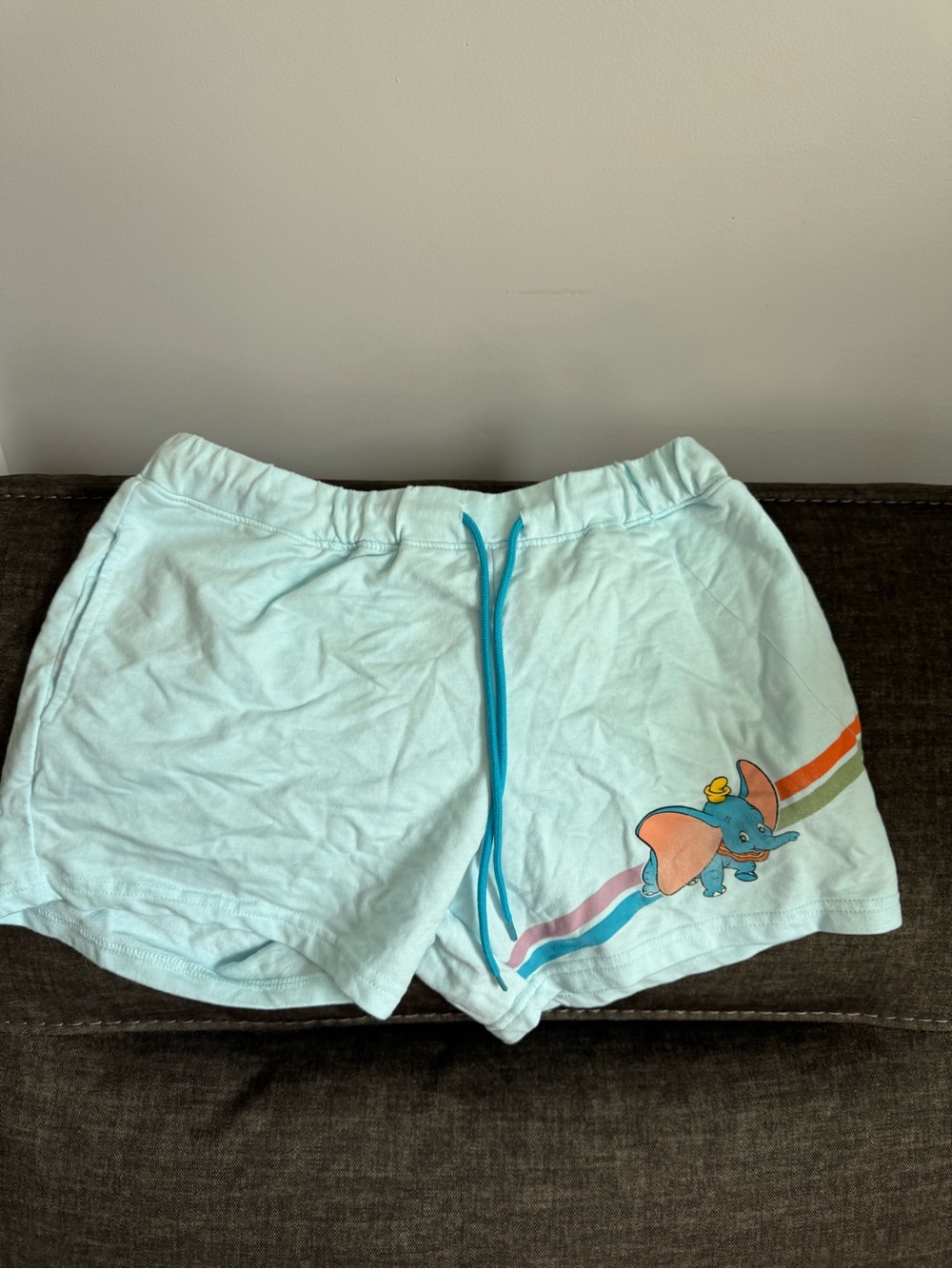 Disney Light Blue Dumbo Lounge Shorts with Rainbow Stripe